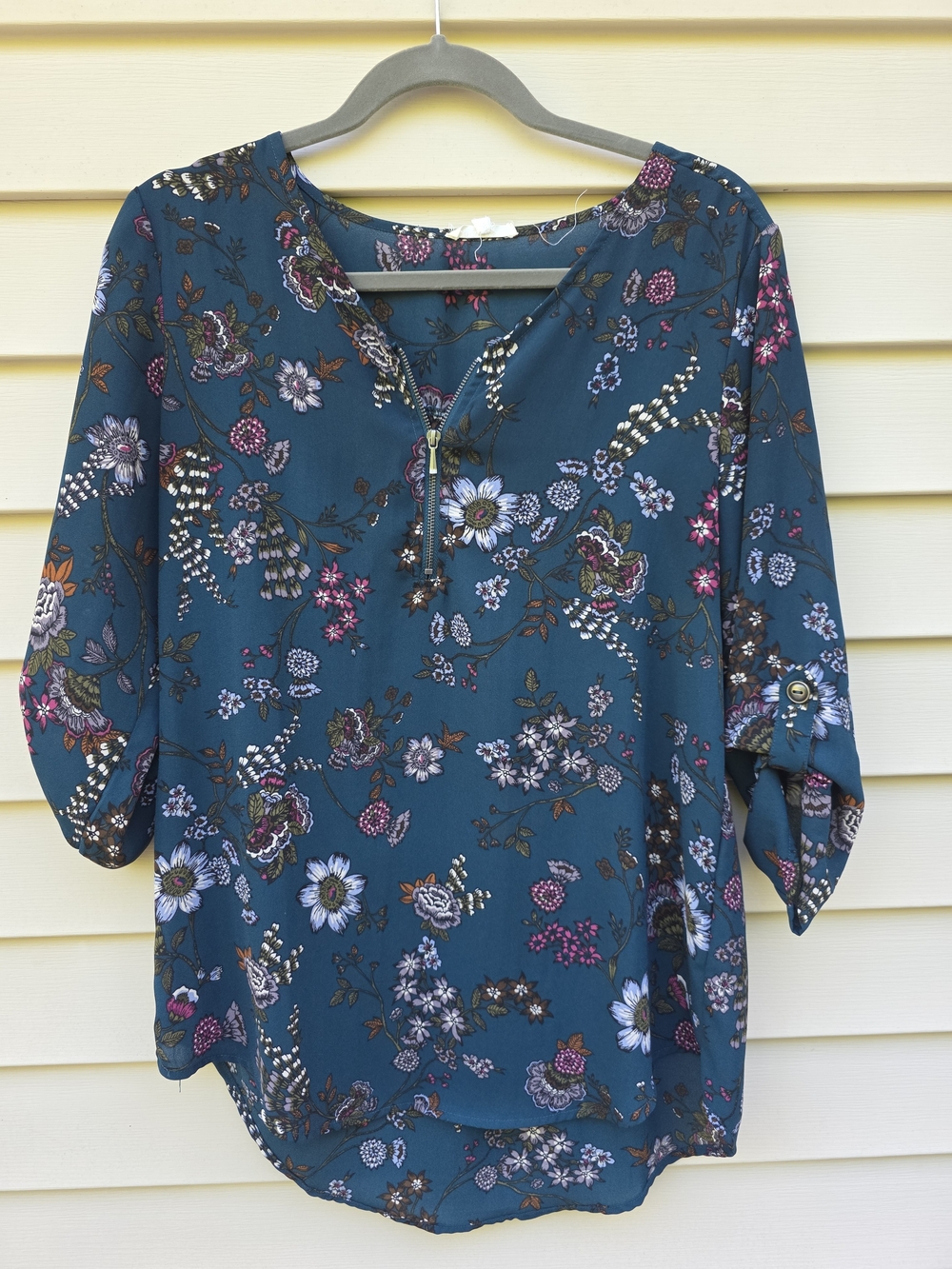 Maurices Women’s Teal Floral V-Neck Blouse